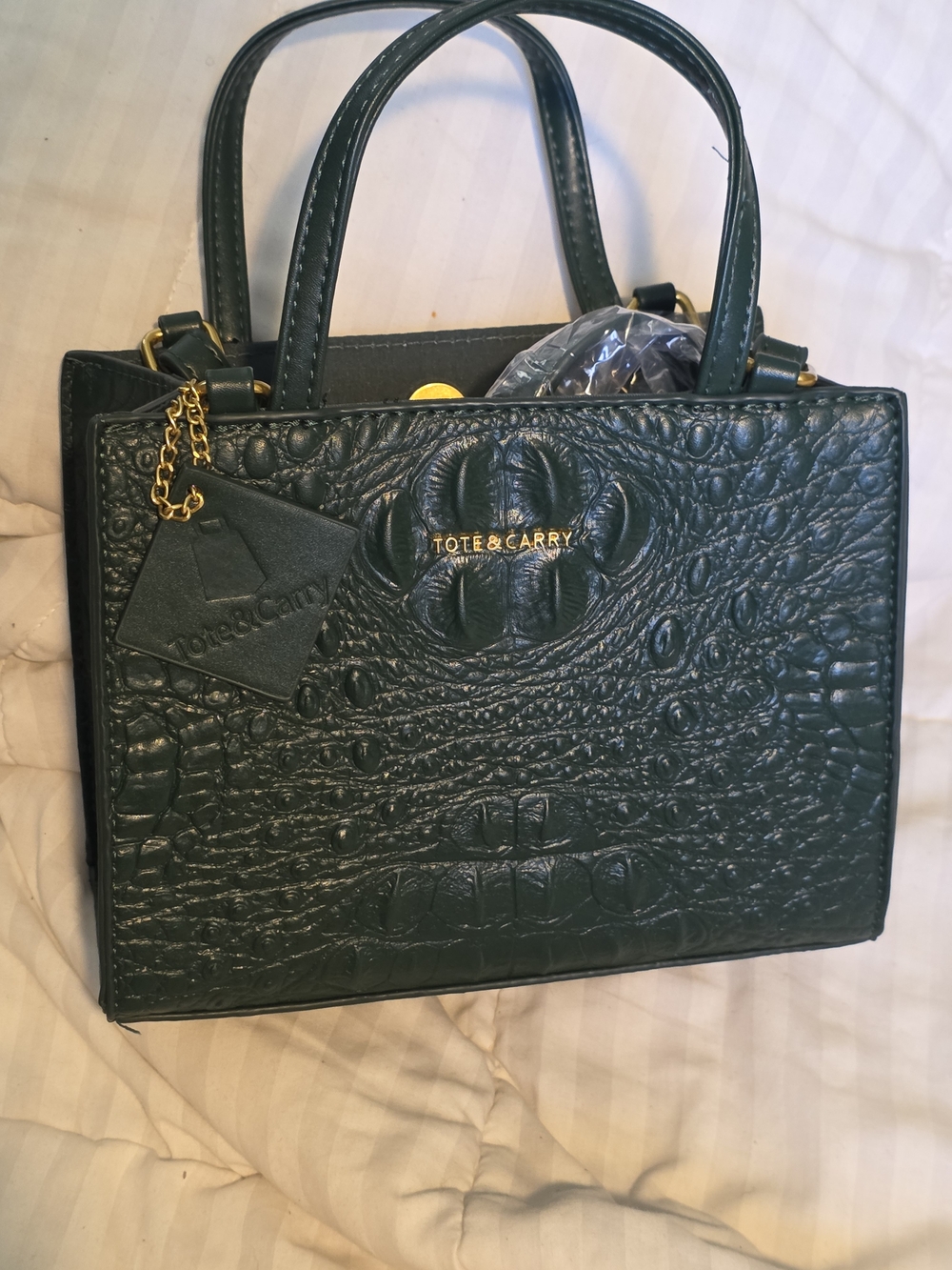 Tote & Carry Green Croc-Embossed Mini Top-Handle Bag
